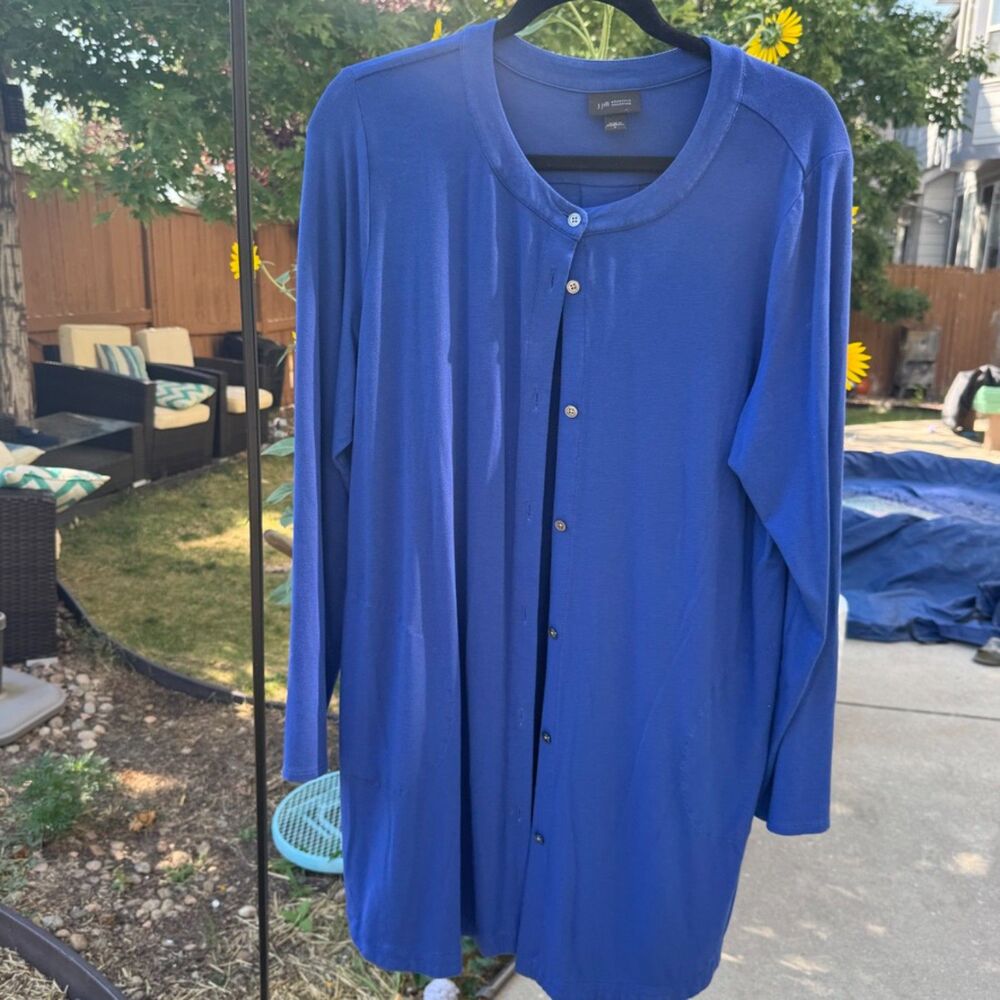 J Jill Royal Blue Knee Length Cotton Sweater Outer Wear Duster
